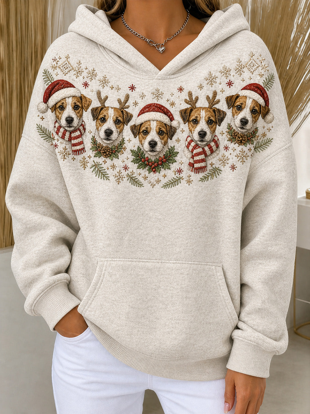 Kvinnors jul Jack Russell Terrier hundar Mönster Orsaksa Hoodies