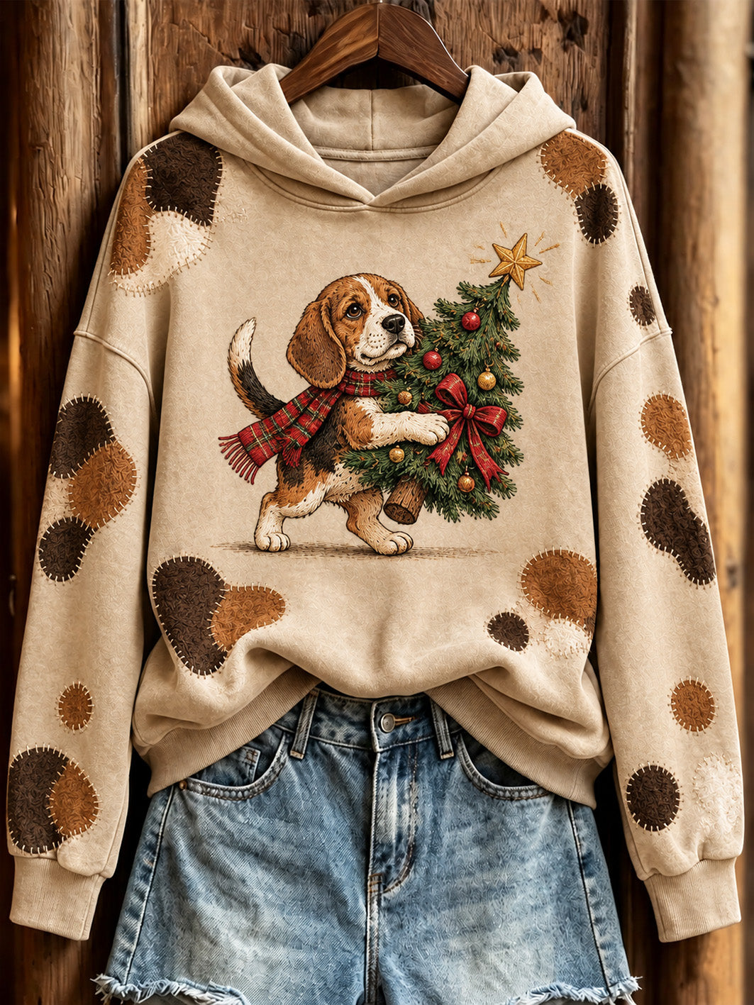 Kvinnor Beagleoch julgran Mönster Orsaksa Hoodie.