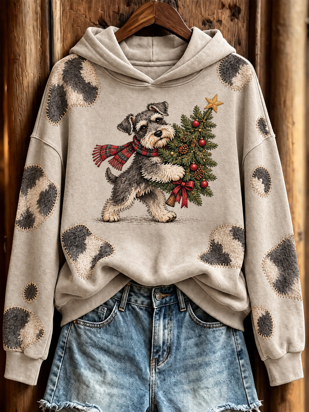 Kvinnors Schnauzer och julgran Mönster Orsaken Hoodie Orsaker
