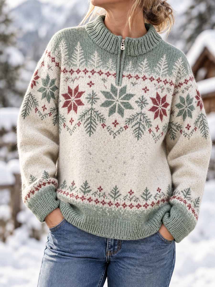 Damtröja med vintermönster av snöflingor