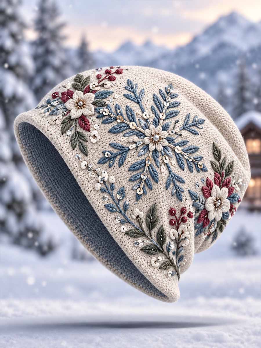 Unisex nordisk vintermössa med blommönster