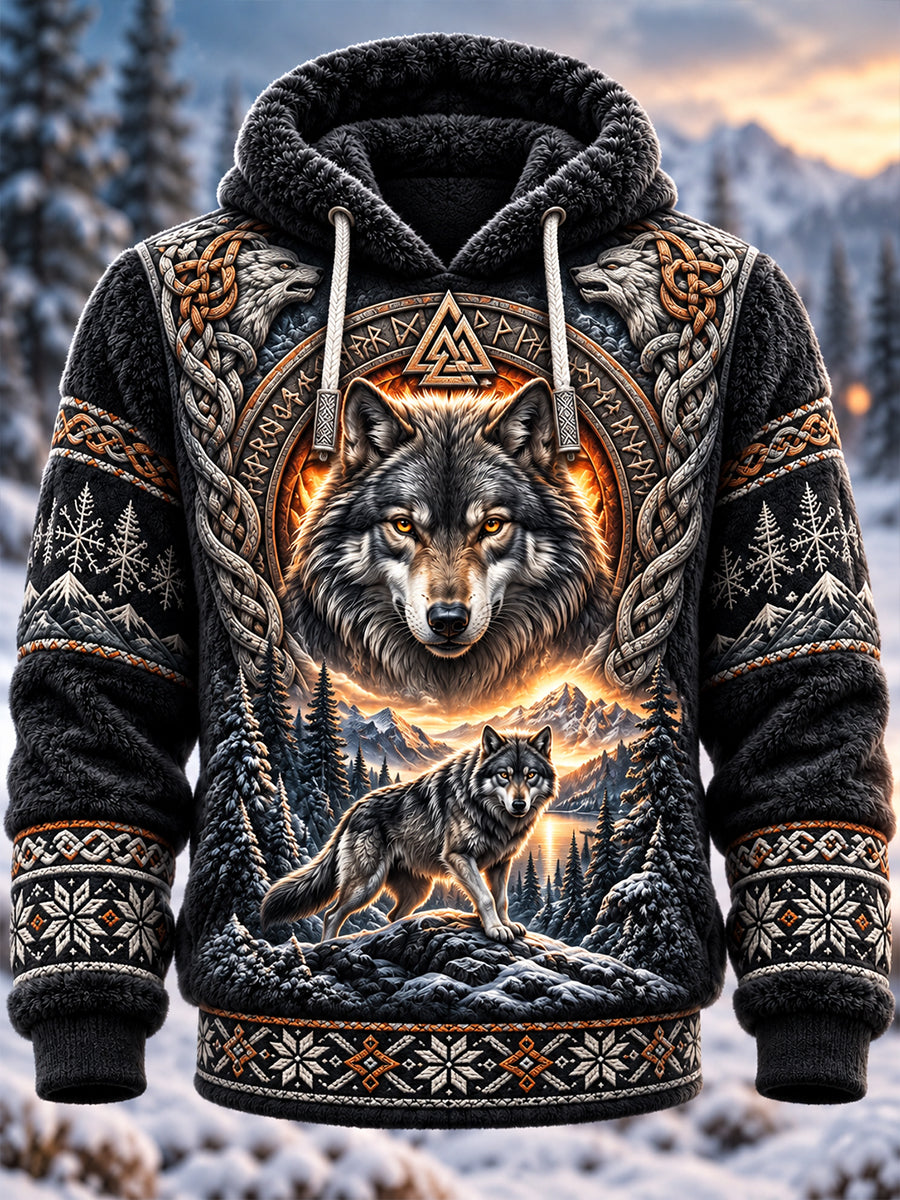 Mäns nordiska vikingadjur Flannel Hoodie Flannel