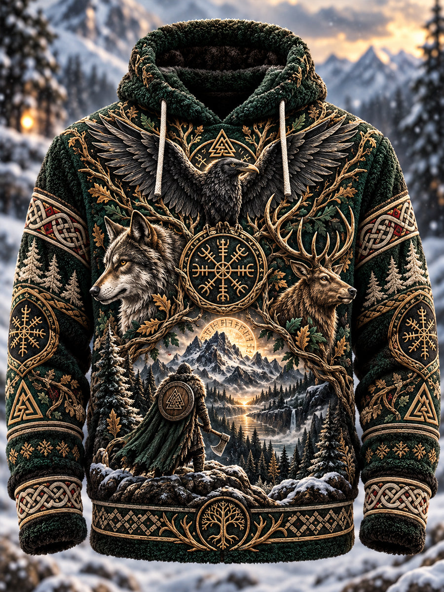 Herrkläder nordisk viking djur flanell huvtröja