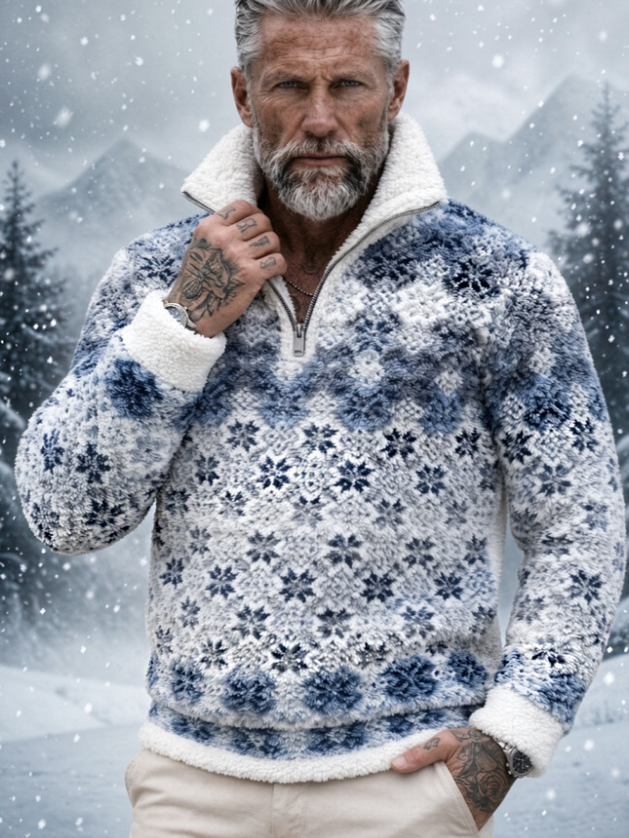 Herrtröja i nordisk Fair Isle-stil med geometrisk snöflingemönstrad design, flanell