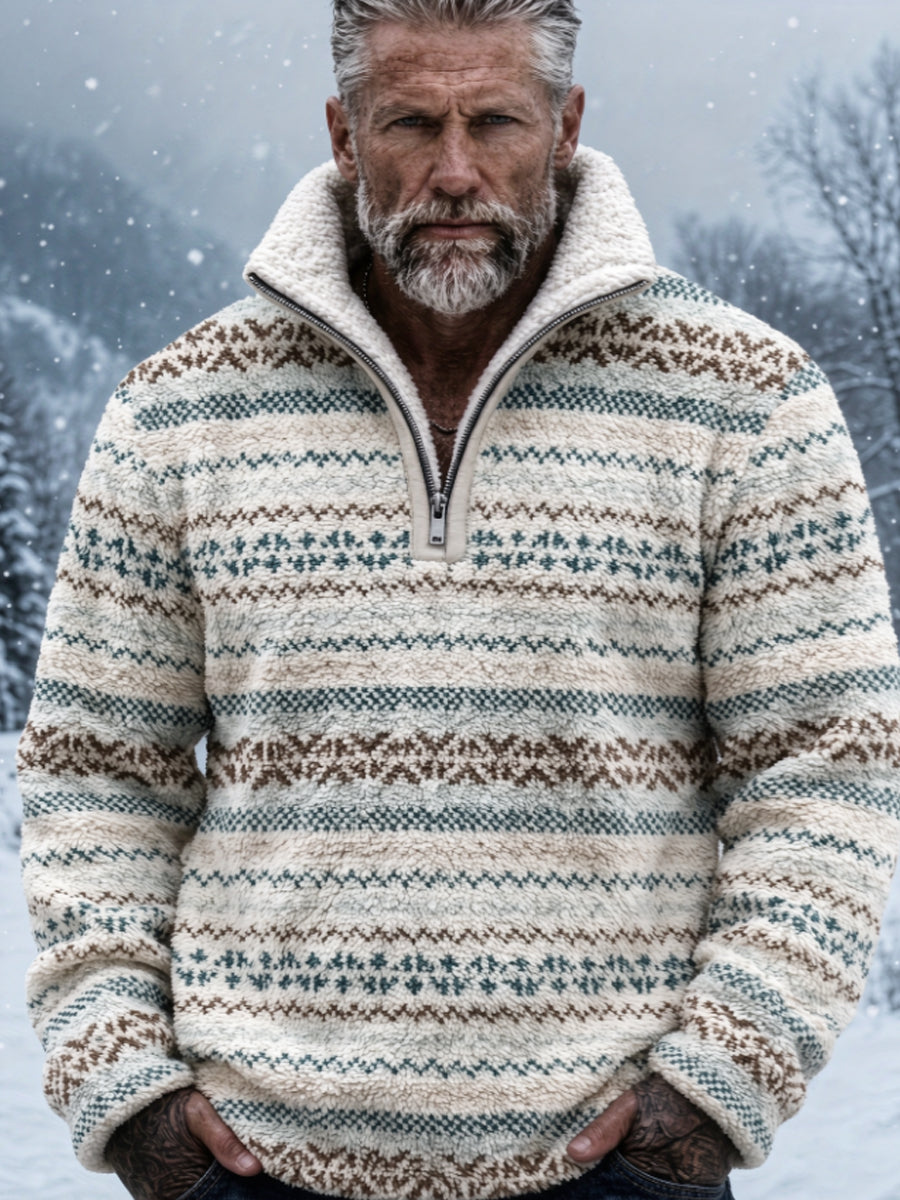 Herrtröja i nordisk Fair Isle-stil med geometrisk snöflingemönstrad design, flanell