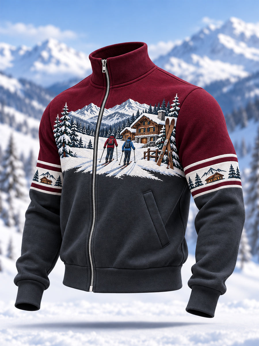 Herrskidälskare redo för skidsäsongen – avslappnad sweatshirt med dragkedja
