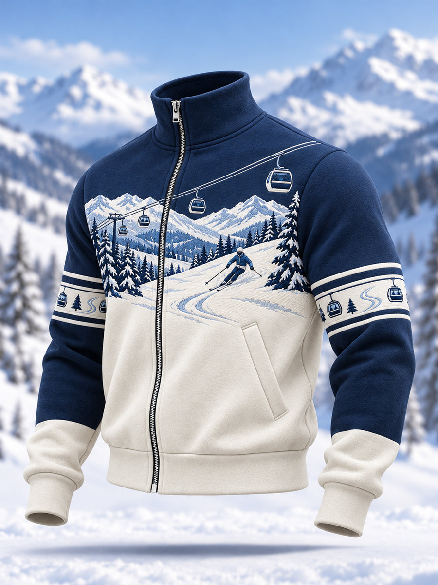 Herrskidälskare redo för skidsäsongen – avslappnad sweatshirt med dragkedja