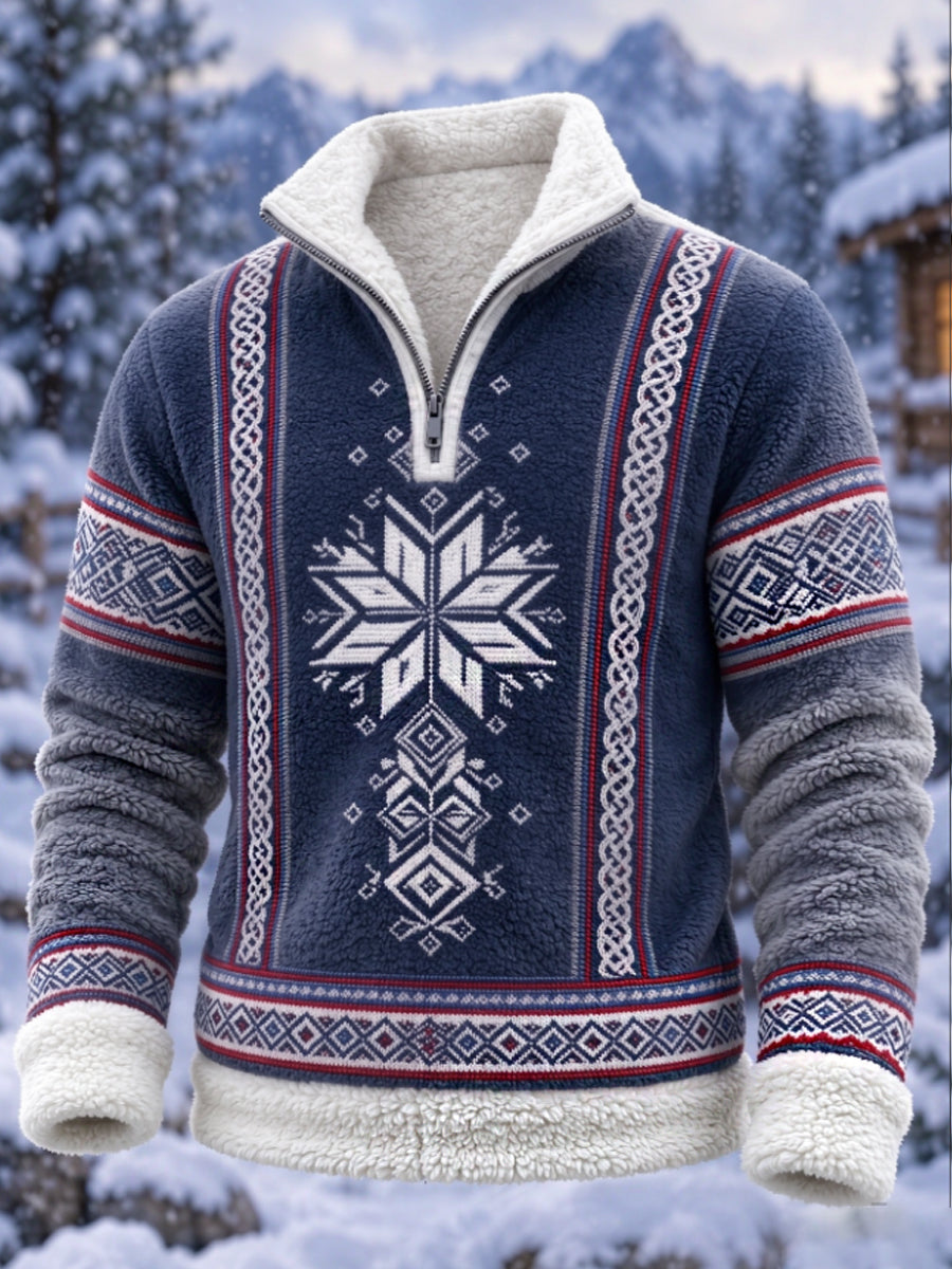 Herrtröja i nordisk Fair Isle-stil med geometrisk snöflingemönstrad design, flanell