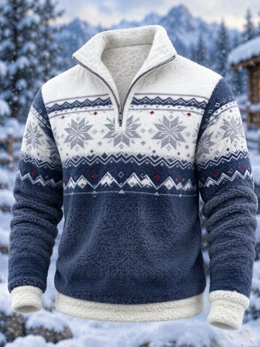 Herrtröja i nordisk Fair Isle-stil med geometrisk snöflingemönstrad design, flanell