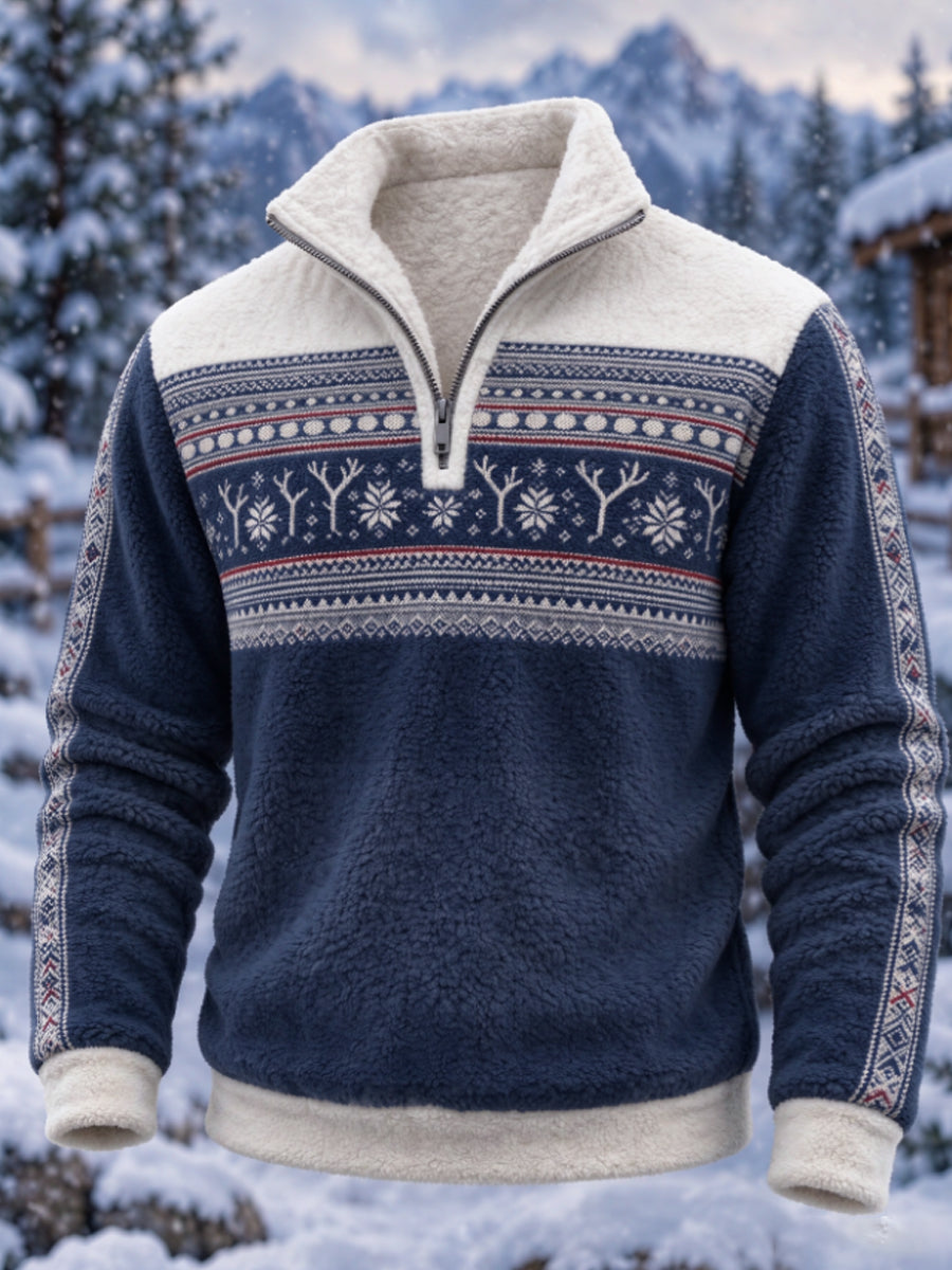 Herrtröja i nordisk Fair Isle-stil med geometrisk snöflingemönstrad design, flanell