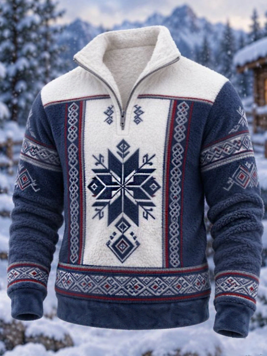 Herrtröja i nordisk Fair Isle-stil med geometrisk snöflingemönstrad design, flanell