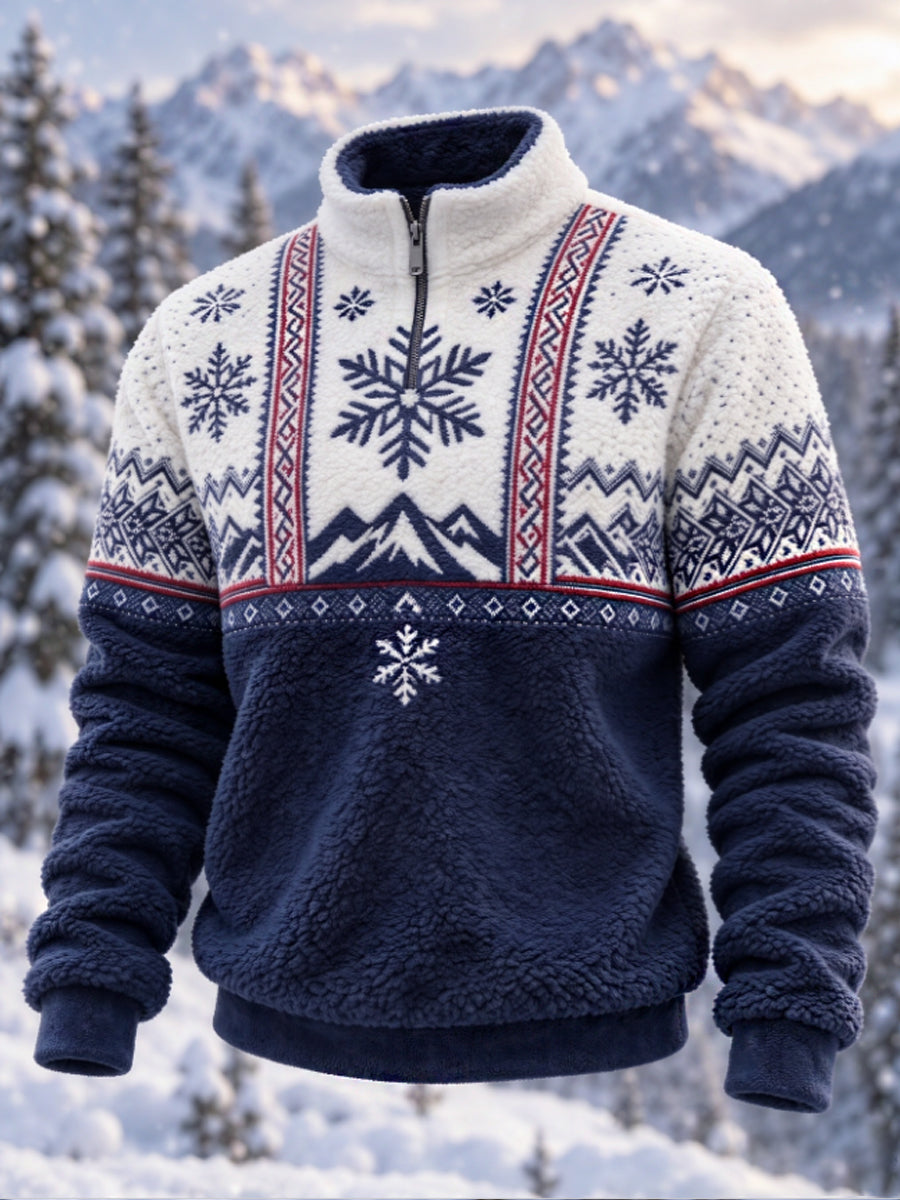 Herrtröja i nordisk Fair Isle-stil med geometrisk snöflingemönstrad design, flanell