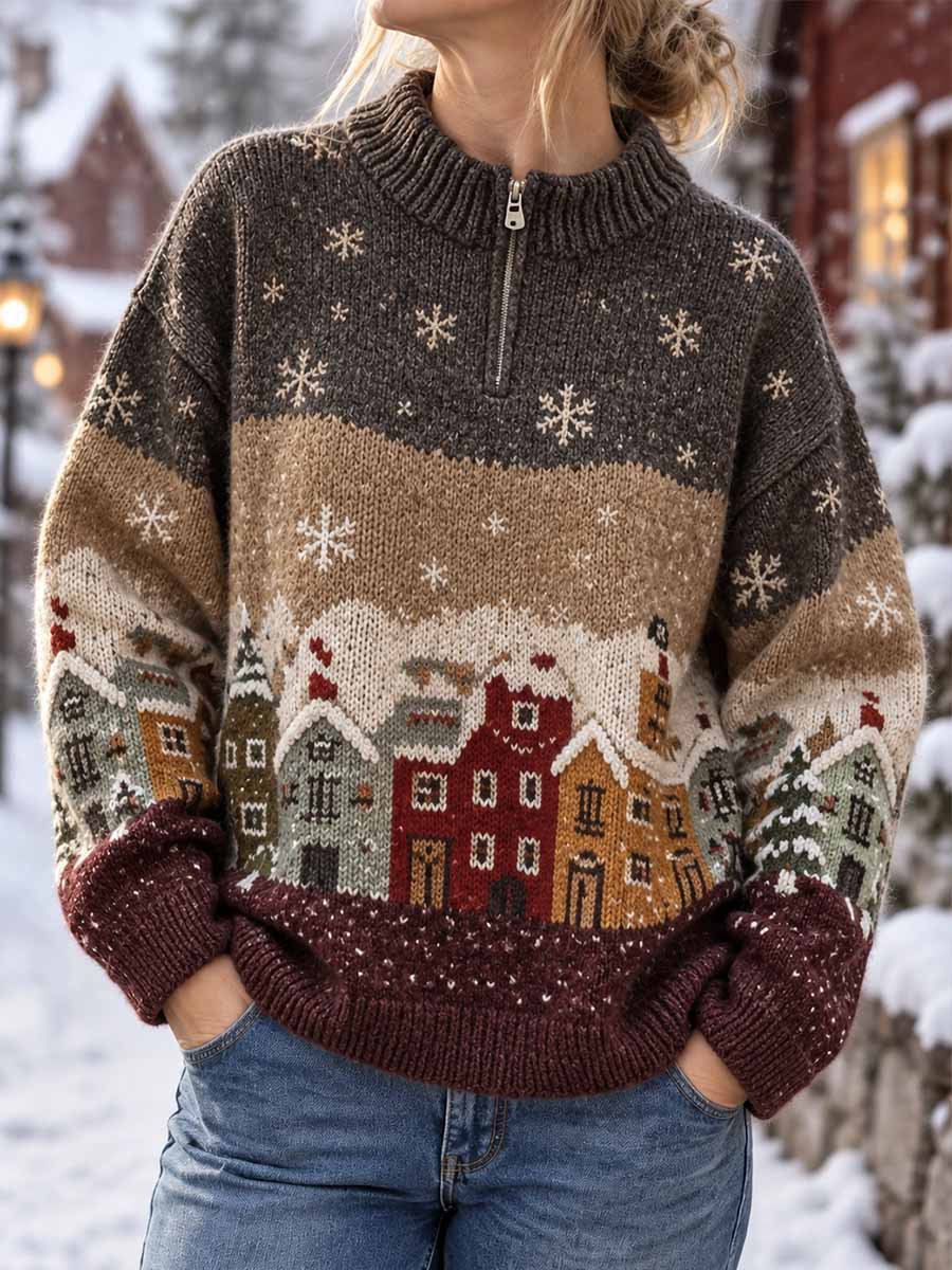 Damsveter med klassisk vintermotiv av snöig stuga