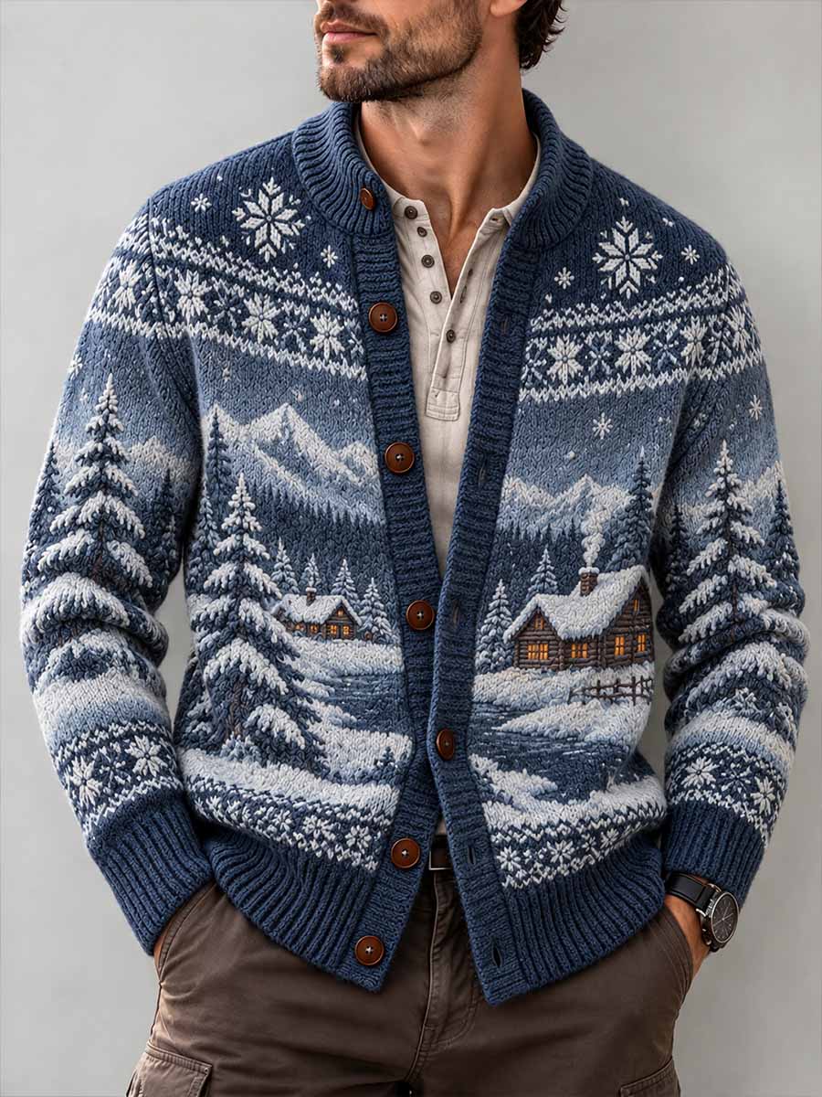 Mäns vinter snö scen mönster tryckt cardigan