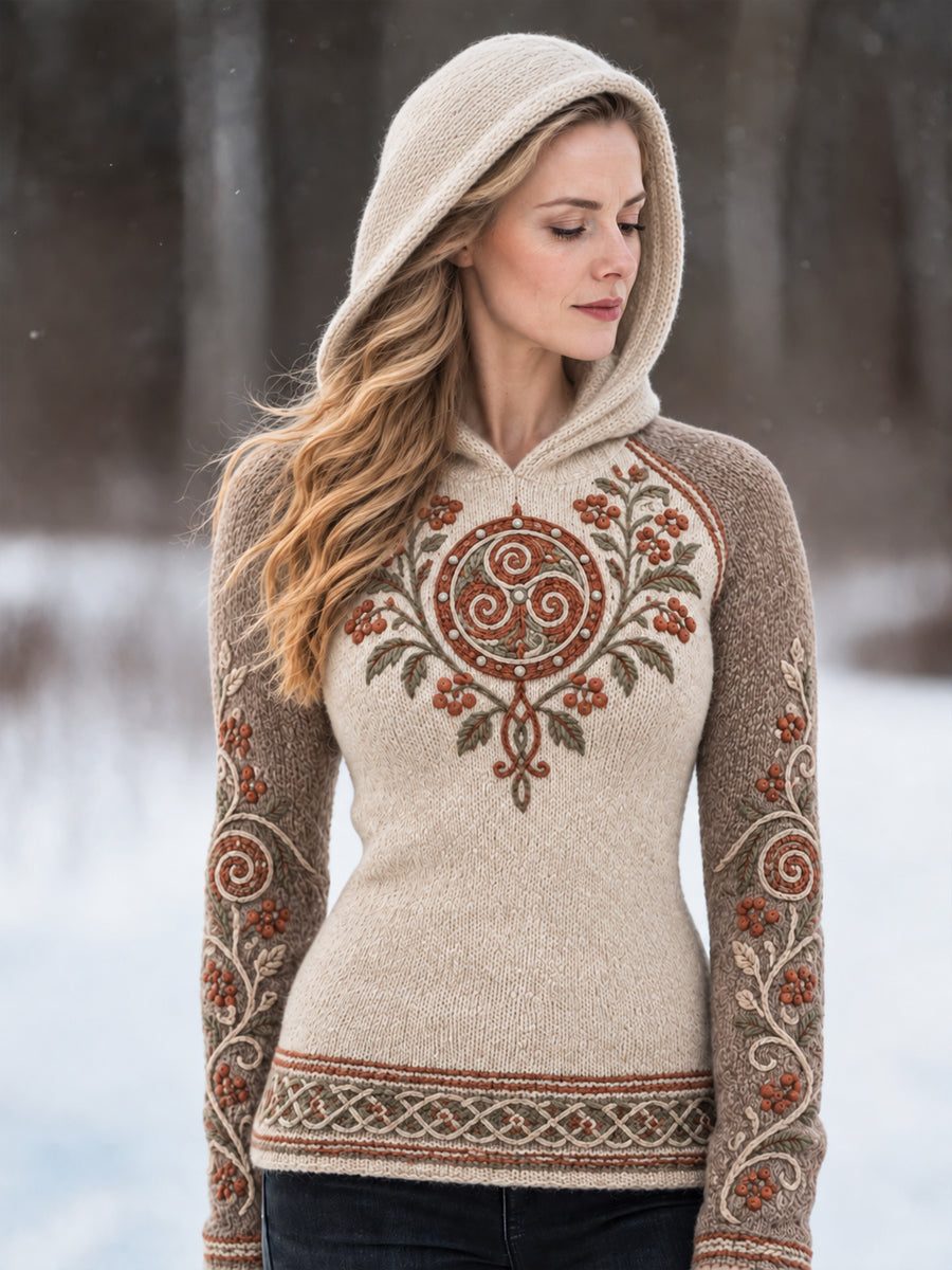 Kvinnors Retro Viking Totem Art Hoodie.