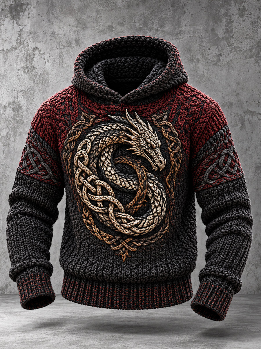 Retro Vikingdrake Totemkonst Hoodie