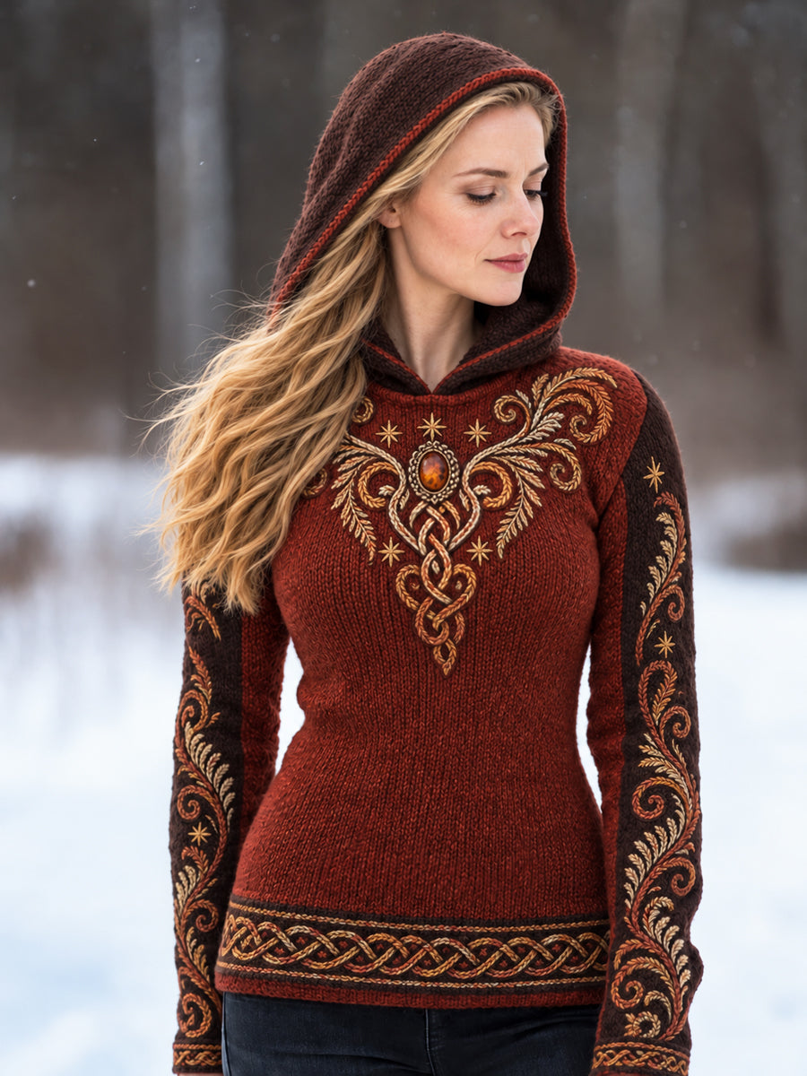 Kvinnors Retro Viking Totem Patchwork konst Hoodie konsta