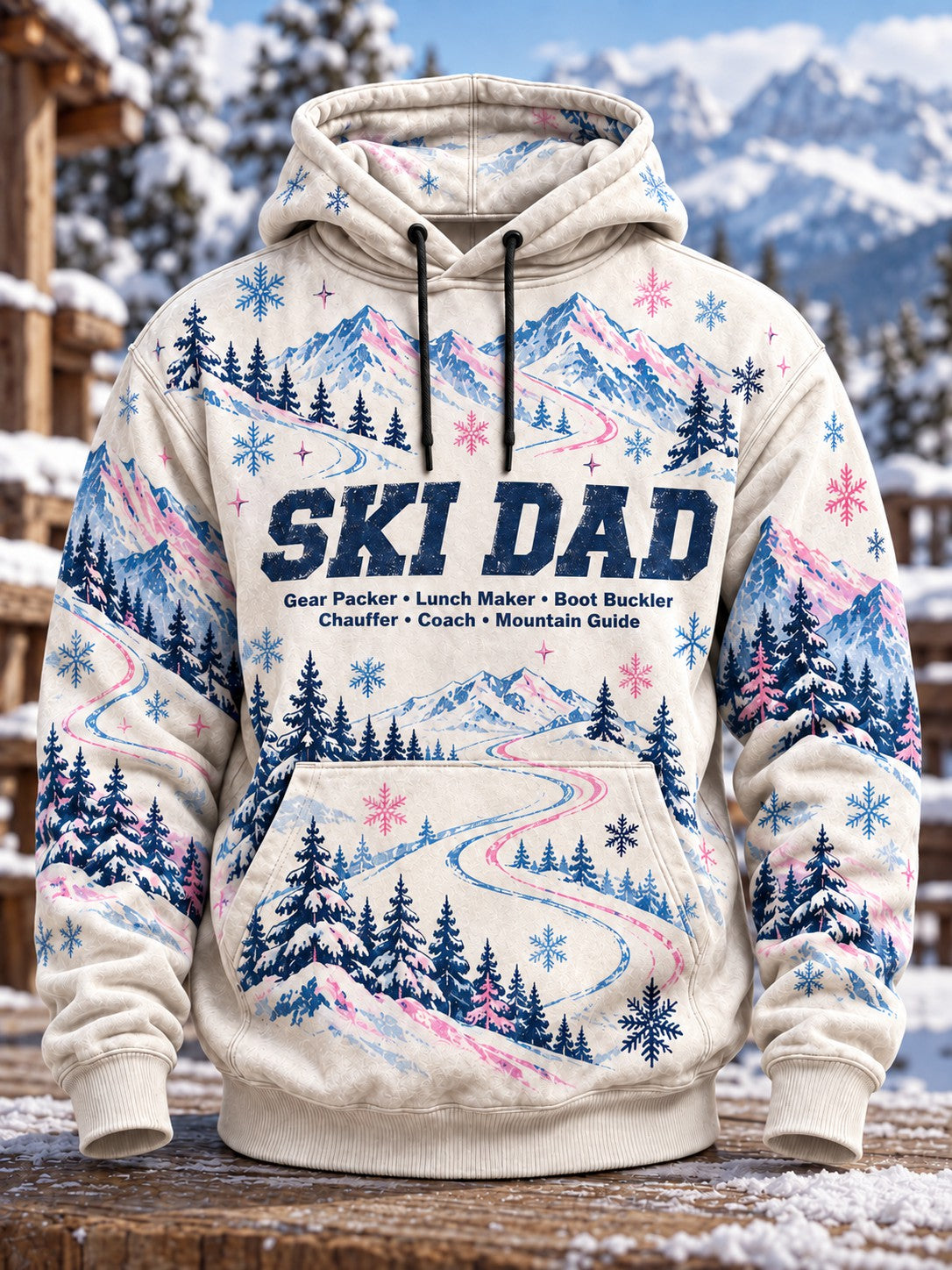 Herrpullover med tryckt pappamotiv för skidåkning
