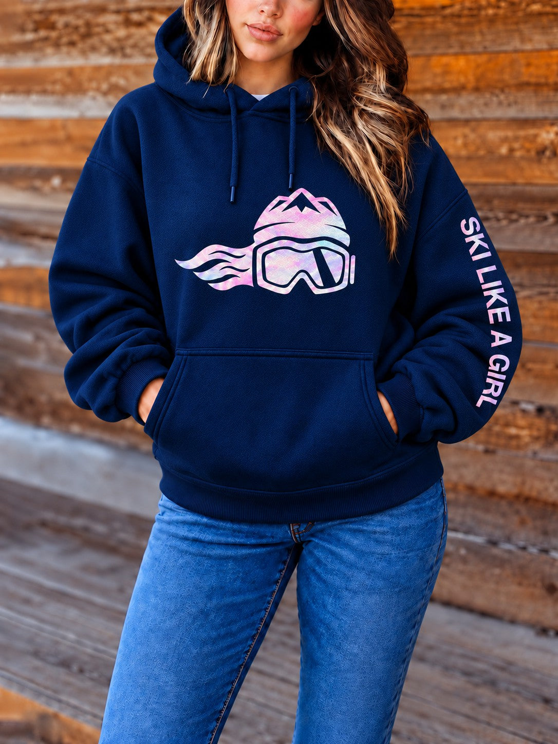 Kvinnors skid som en flicka tryckt Hoodie.