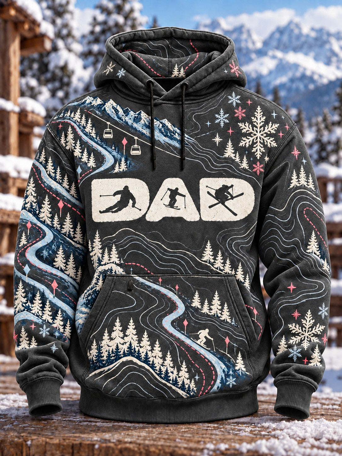 Herrpullover med tryckt pappamotiv för skidåkning