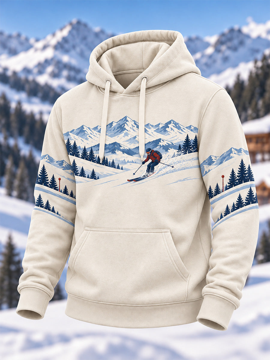 Mäns skidälskare redo för skidsäsong Casual Oversized Drop-Shoudre Hoodie med fickar