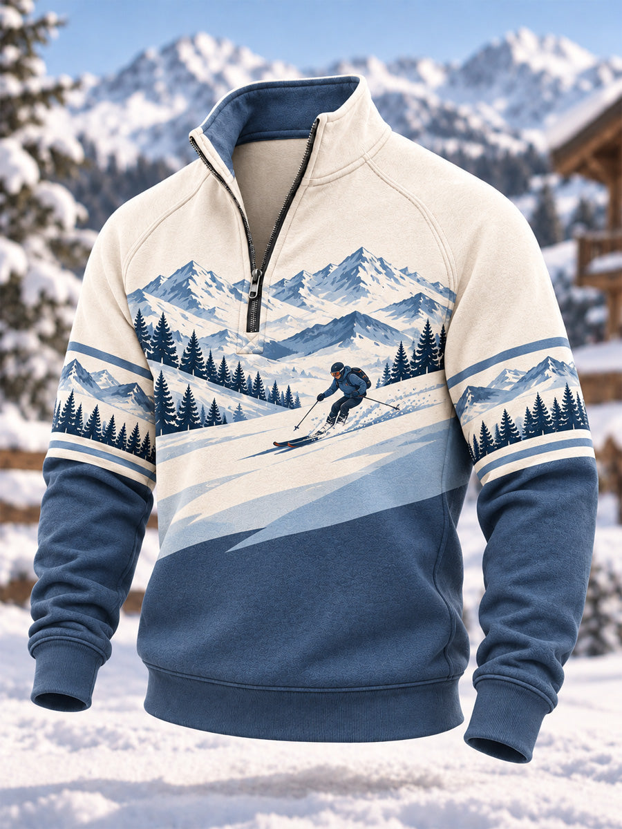 Herrskidälskare redo för skidsäsongen – avslappnad hoodie med dragkedja
