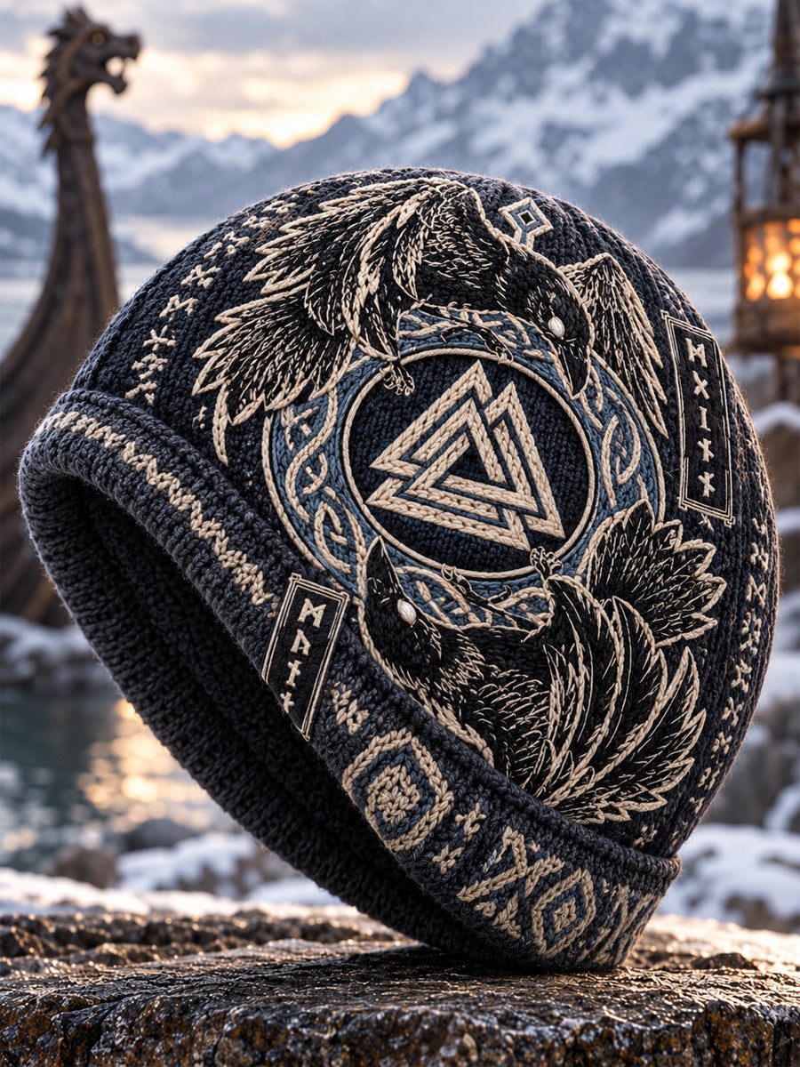 Vikingkonst Vintage Varm, kallstickad mössa för höst och vinter