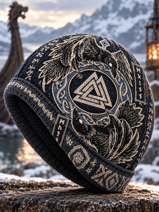 Vikingkonst Vintage Varm, kallstickad mössa för höst och vinter