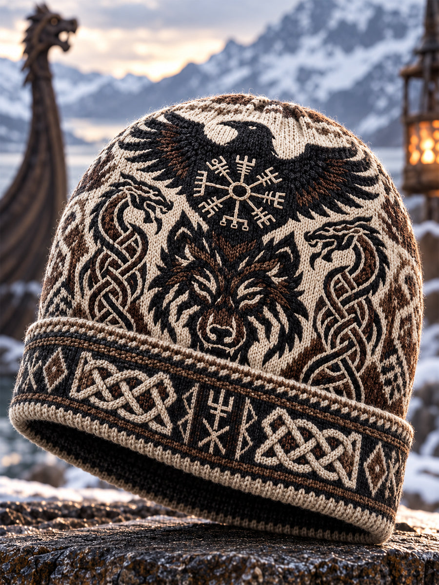 Vikingkonst Vintage Varm, kallstickad mössa för höst och vinter