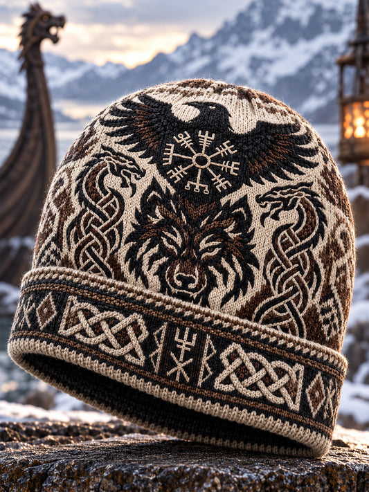 Vikingkonst Vintage Varm, kallstickad mössa för höst och vinter