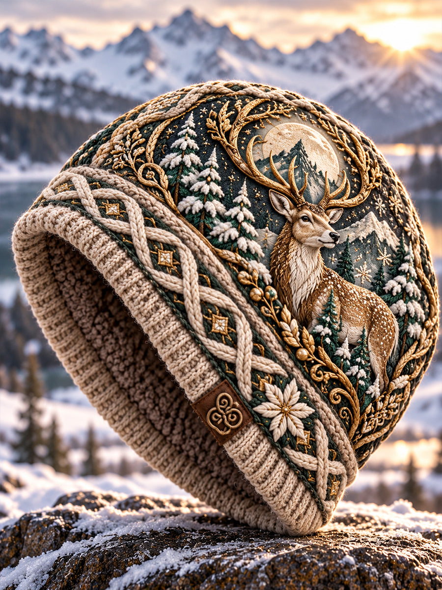 Unisex-hatt i nordisk stil med djurmotiv för höst/vinter