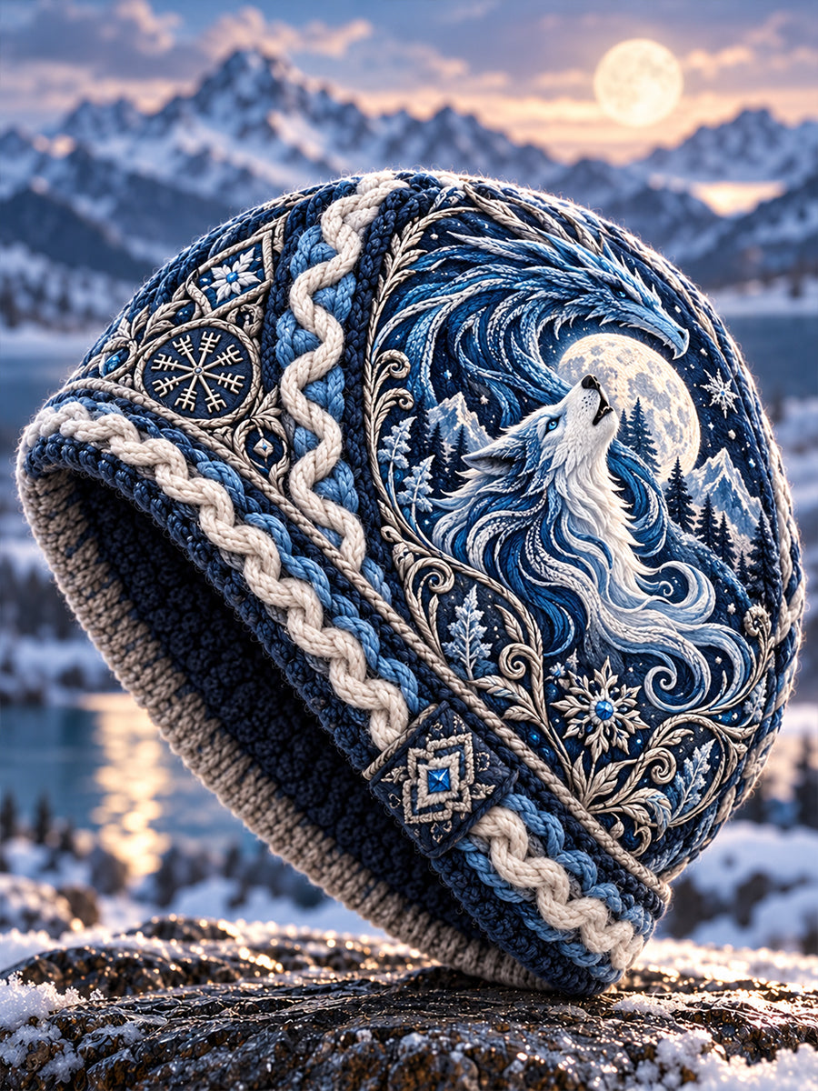 Unisex-hatt i nordisk stil med djurmotiv för höst/vinter