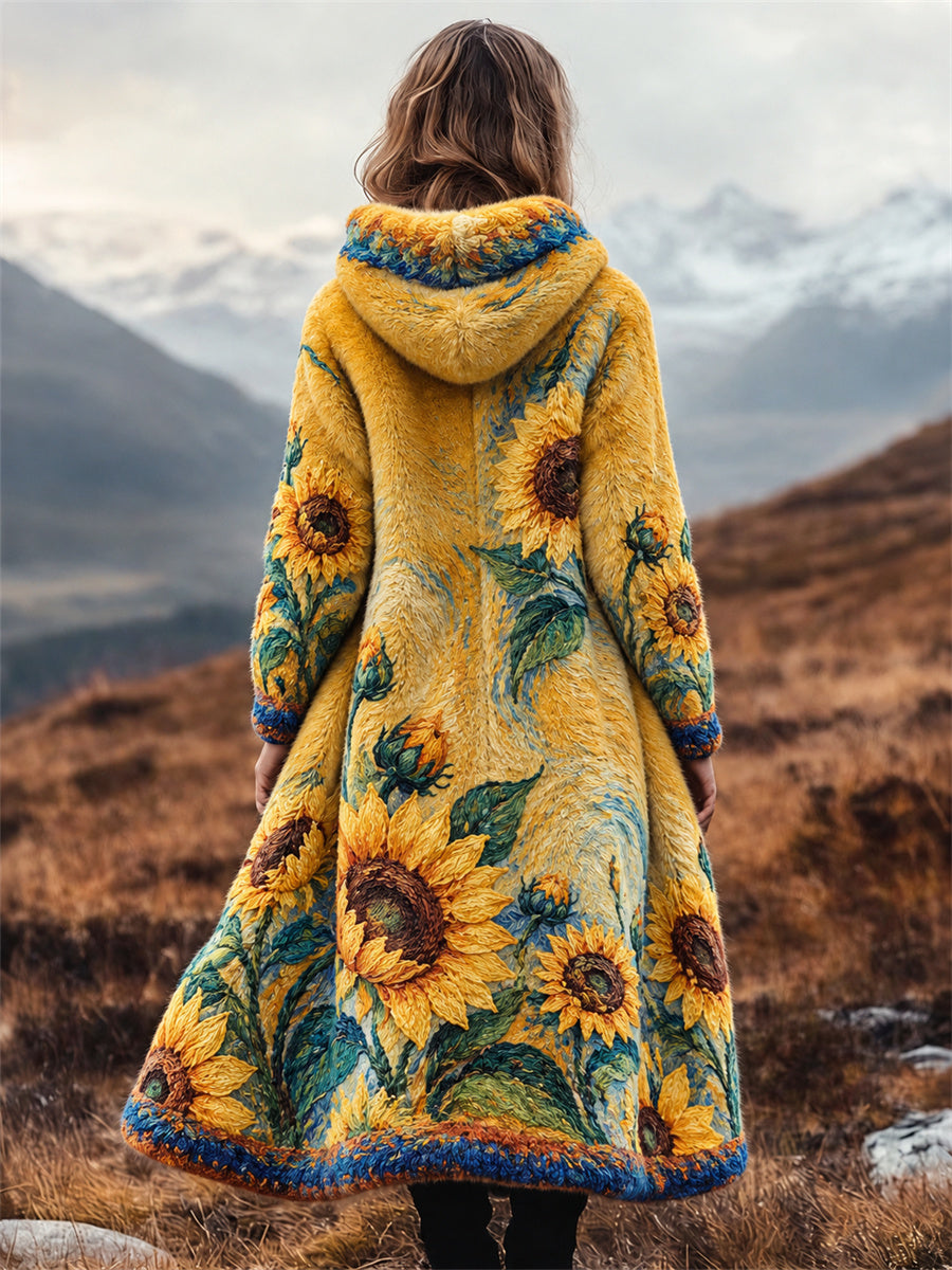 Kvinnors Vintage Solrosor Oljemålning Inspirerad konst Skriv ut Flannel Lång lag