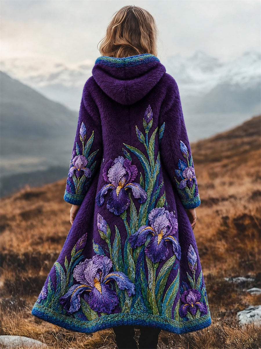 Damernas vintage oljemålning med irisar inspirerad konsttryck flanell lång kappa