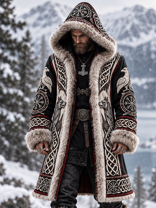 Vikingartad lång kappa med huva för män