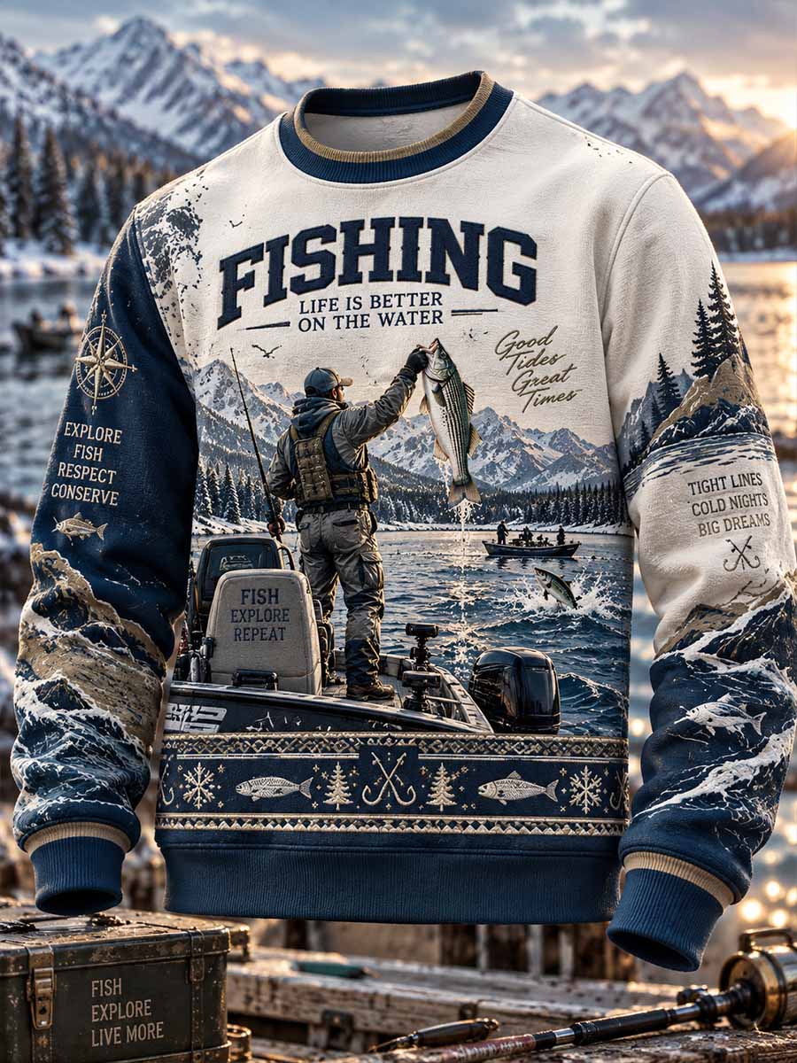 Manströja med traditionellt fiskemotiv