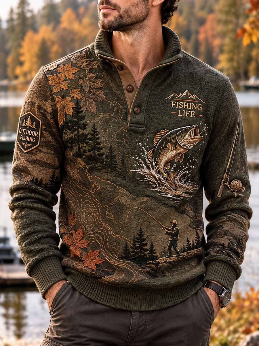 Mäns Vintage fiske livsstil Grafiskt utskrift Sweatshirt