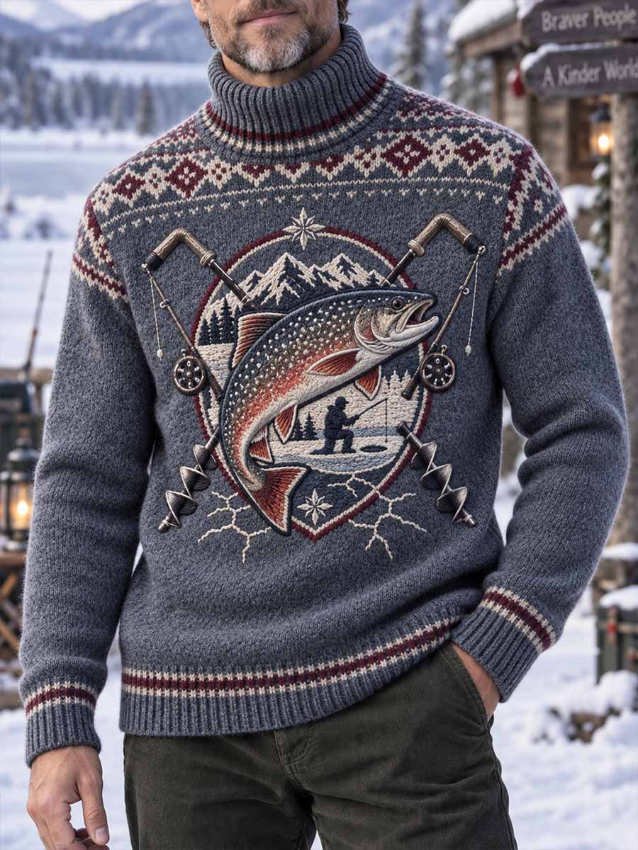 Mans tröja med traditionellt fiskeklubbsmönster och tryck