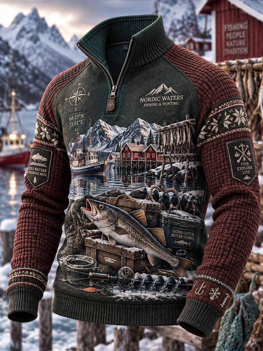 Mäns traditionella fiske fångstmönster Print Sweatshirt