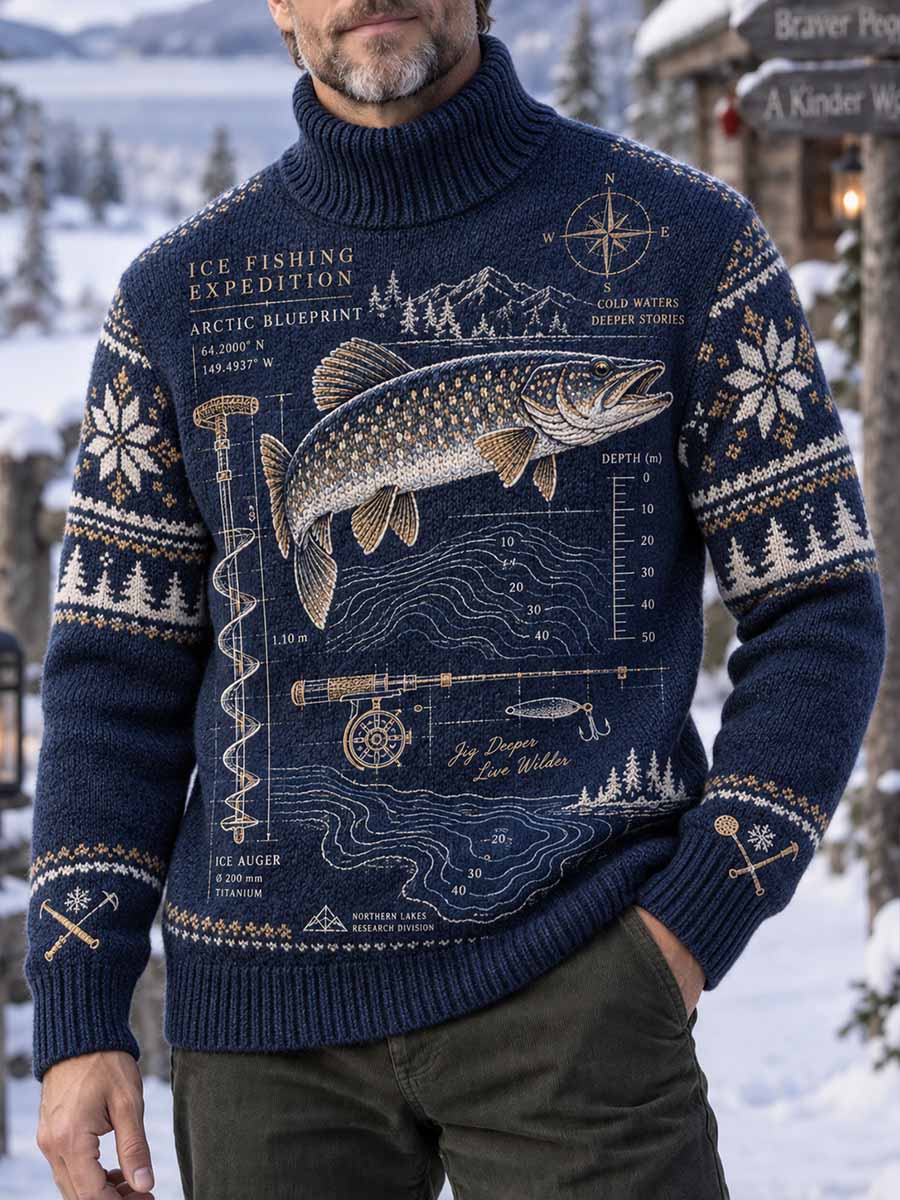 Mans tröja med traditionellt fiskeklubbsmönster och tryck