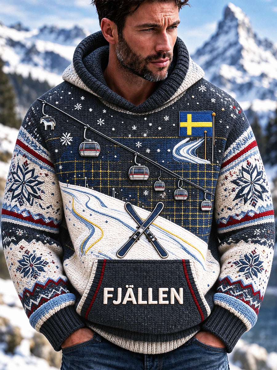 Herrens svenska skid Print Casual höstVinter Hooded Sweatshirt