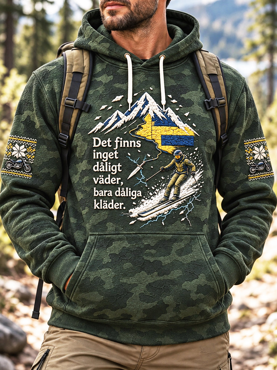 Mäns Kamouflage Svensk skid Slogan Skriv ut Casual Hooded Sweatshirt