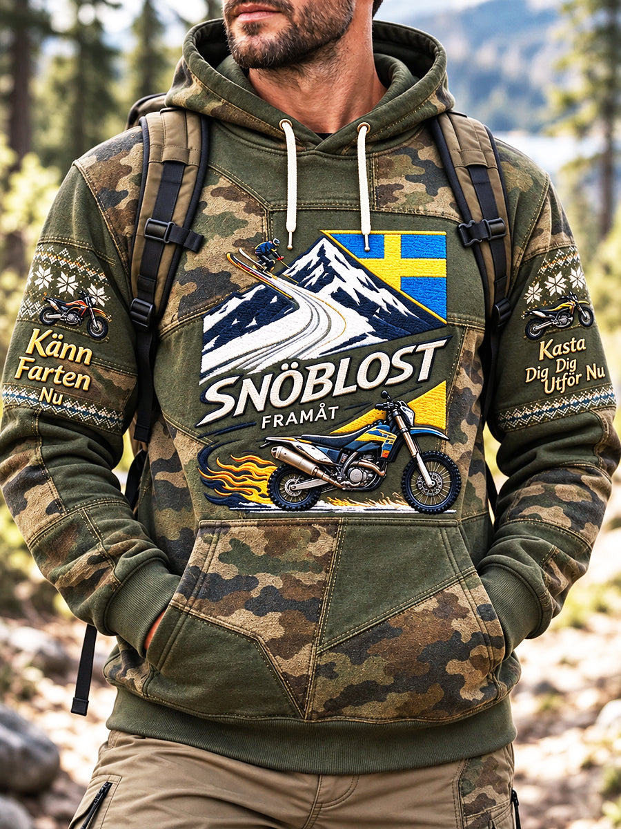 Mäns camouflage Svenska Slogan Patchwork Skriv ut Casual Hooded Sweatshirt