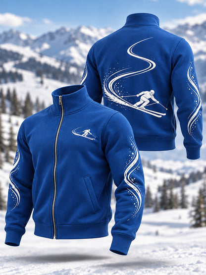 Herrskidälskare redo för skidsäsongen – avslappnad sweatshirt med dragkedja