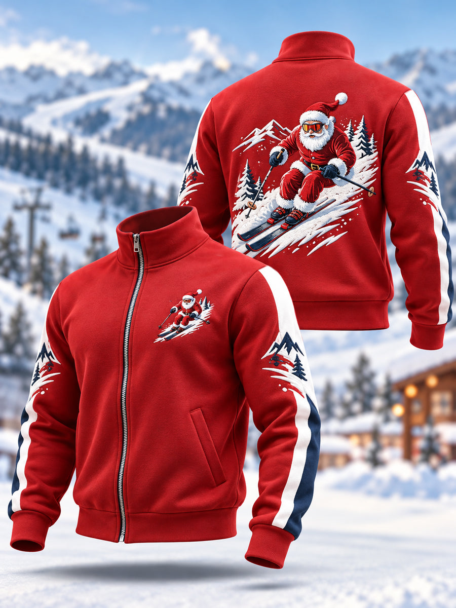 Mäns jultomten skidor redo för skidsäsong Casual blixtlås Sweatshirt