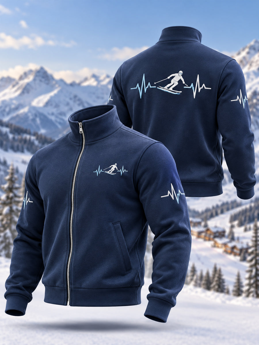 Herrskidälskare redo för skidsäsongen – avslappnad sweatshirt med dragkedja