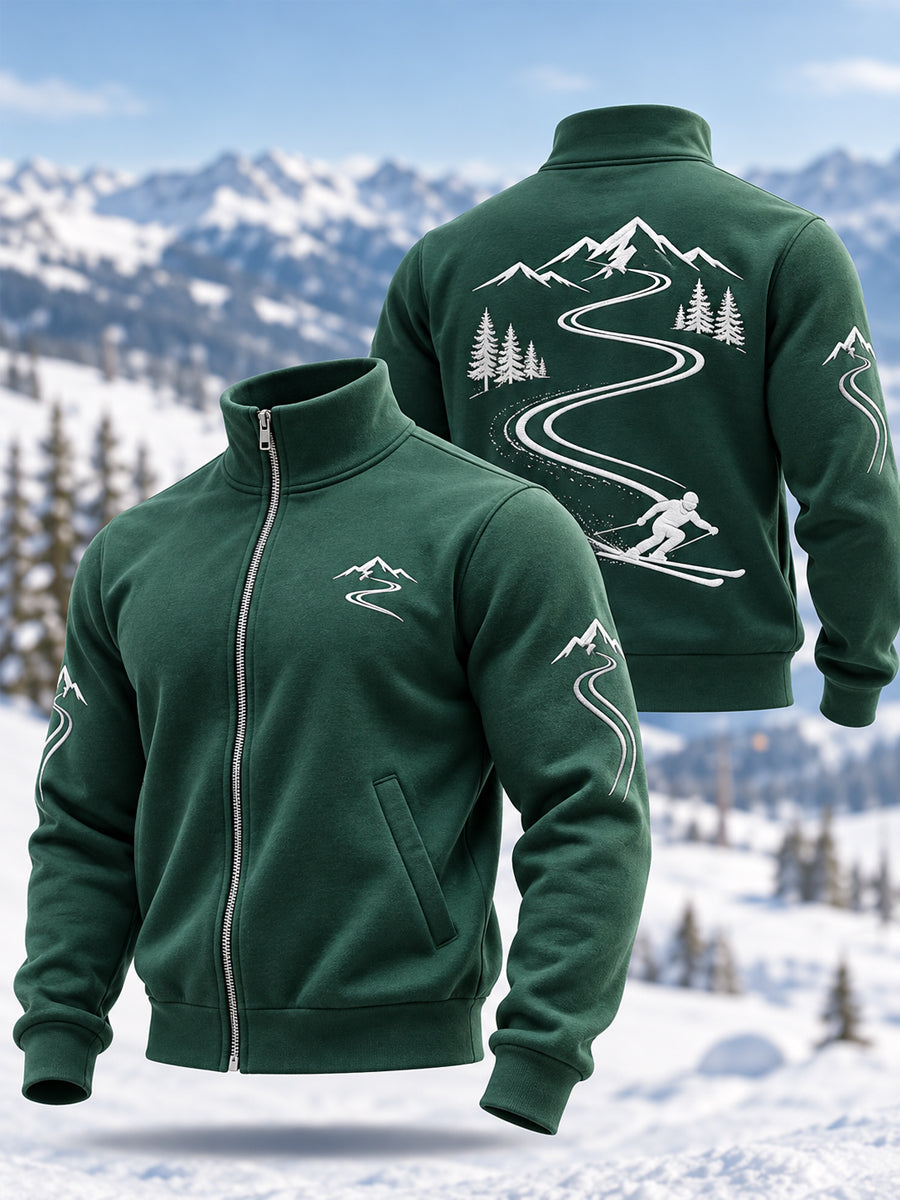 Herrskidälskare redo för skidsäsongen – avslappnad sweatshirt med dragkedja
