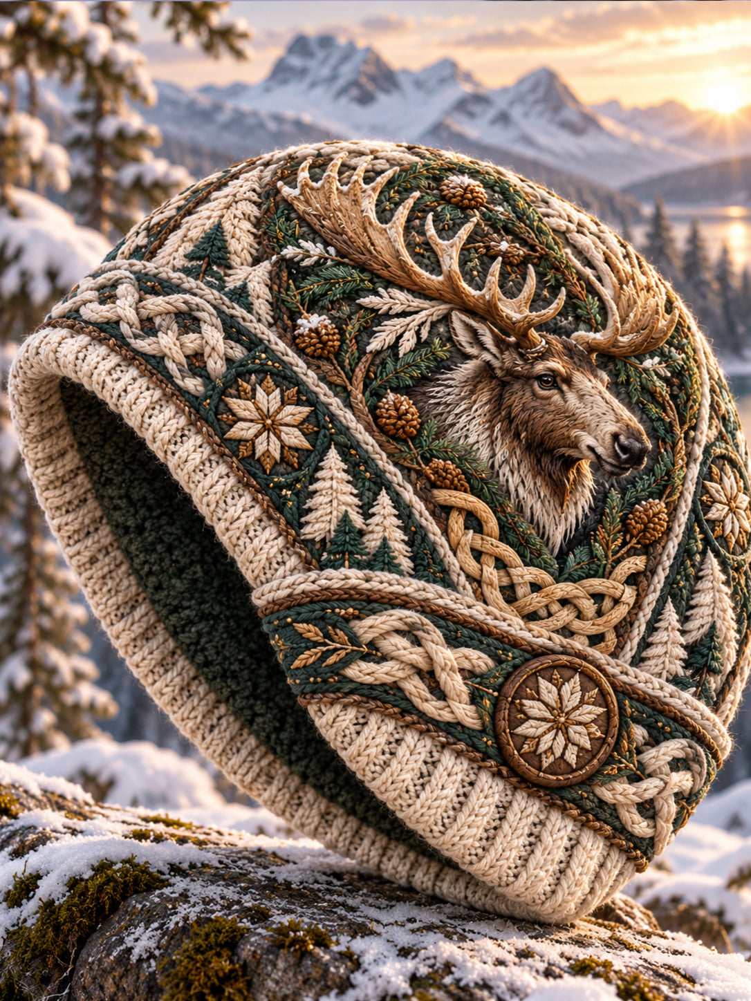 Unisex-hatt med nordiska djurmotiv för höst och vinter