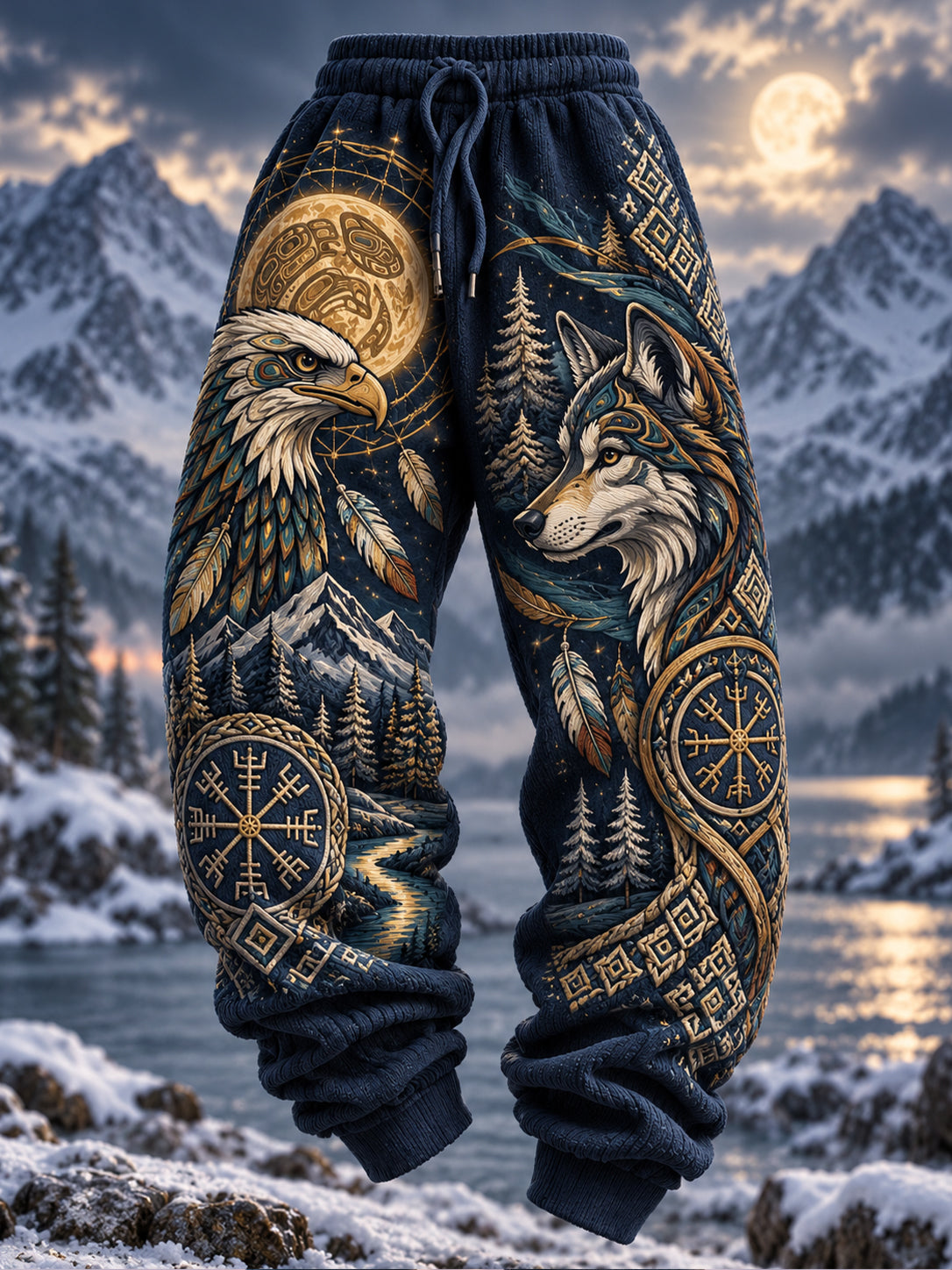 Mäns nordiska djur i höst och vinter Print Casual Sweatbyxor Byxor