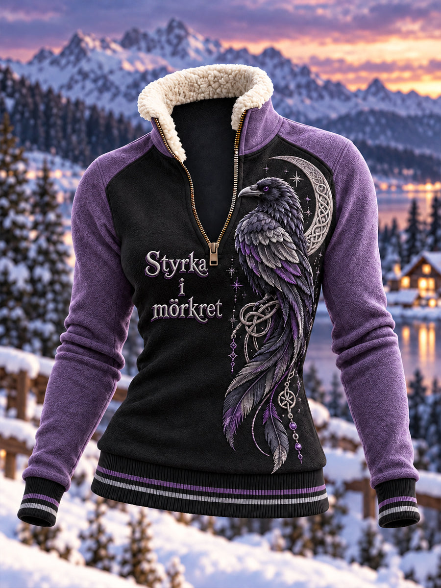 Retro Viking “Frädsla ingen mörker” Raven Casual Zip-Up Sweatshirt